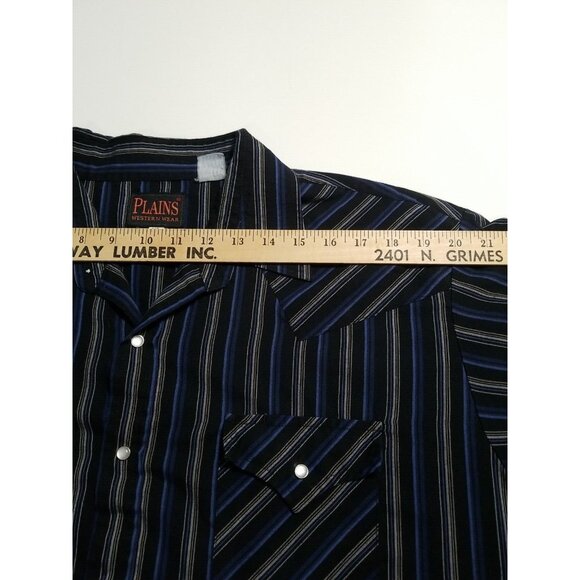 Plains Vintage Western Wear Shirt Mens XL Pearl Snap Black Blue Stripe LS - Picture 9 of 11